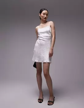 Платье Topshop Floral Strap Jacquard Mini Slip, серовато-белый