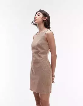 Платье Topshop из денима с квадратным вырезом в полоску коричневого цвета