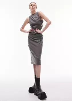 Платье Topshop Jersey Twist Detail Cut Out Side Midi, серый