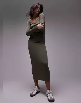 Платье Topshop Long Sleeve Super Soft Midi, хаки