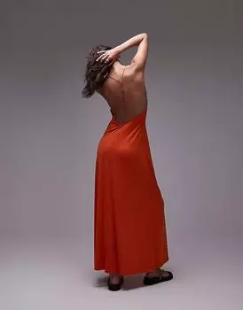 Платье Topshop макси на бретельках с глубоким вырезом на спине оранжевого цвета