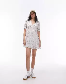 Платье Topshop Mini With Boat Neckline In Vintage Style Floral Pattern, мультиколор