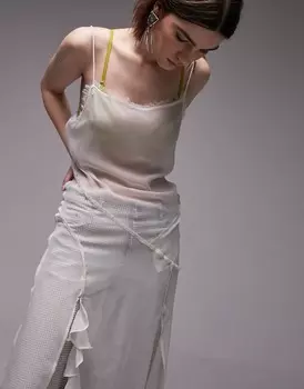 Платье Topshop Sheer Maxi Dress With Ruffles, серо-белый