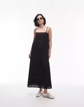 Платье Topshop Strapless Midi With English Embroidery, черный