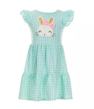 Платье трапециевидной формы без рукавов в мелкую клетку с аппликацией пасхального кролика для маленьких девочек 2T-6X Rare Editions, синий