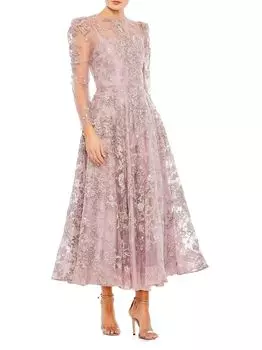 Платье трапециевидной формы Illusion с высоким вырезом и вышивкой Mac Duggal, сиреневый