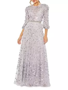 Платье трапециевидной формы из тюля с цветочной аппликацией Mac Duggal