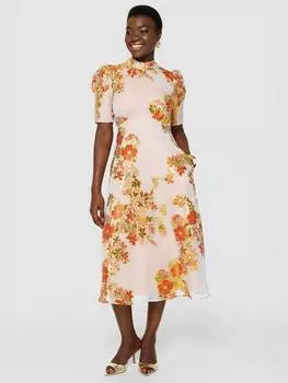 Платье трапециевидной формы с цветочным рисунком на спине Closet London, цвет Orange/Multi