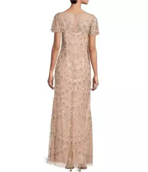 Платье трапециевидной формы с короткими развевающимися рукавами Adrianna Papell и вырезом «лодочка» из бисера, розовый