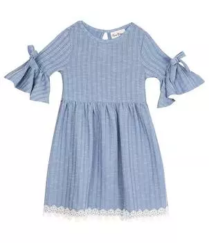 Платье трапециевидной формы с рукавами-колокольчиками в рубчик Rare Editions для больших девочек 7–16 лет (7–16 лет), синий