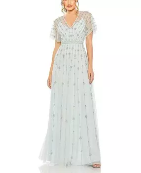 Платье трапециевидной формы с V-образным вырезом и развевающимися рукавами Mac Duggal, зеленый