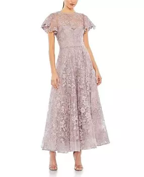 Платье трапециевидной формы с высоким воротником и короткими рукавами Mac Duggal, фиолетовый