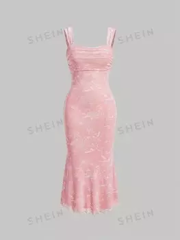 Платье трапециевидной формы Shein Mod с цветочным принтом и высоким низом на талии, розовый