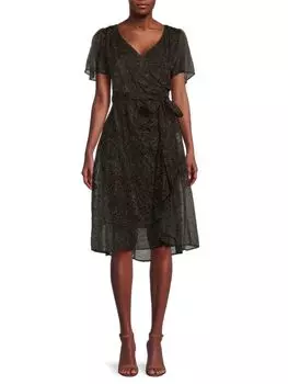 Платье трапециевидной формы в горошек с развевающимися рукавами DKNY Black gold
