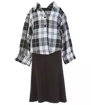 Платье трапециевидной формы в клетку/однотонное тело Ava & Yelly для больших девочек 7–16 лет, черный