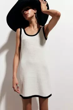 Платье трапециевидной вязки тонкой вязки H&M, бежевый