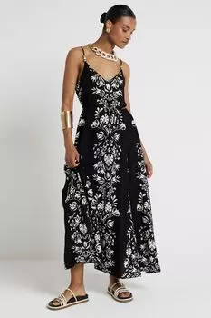 Платье трапеции с поясом River Island, черный
