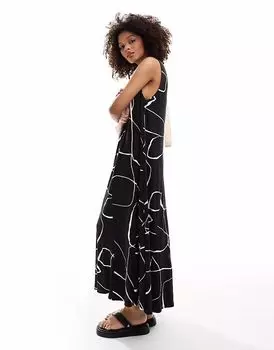 Платье-трапеция ASOS DESIGN без рукавов с вырезом на спине, с черным принтом