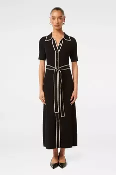 Платье трапеция Cindy Petite с короткими рукавами и отделкой под горло Forever New, черный