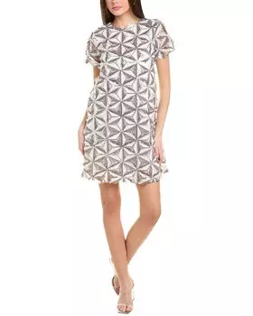 Платье-трапеция Gracia с блестками и геометрическим узором, белый