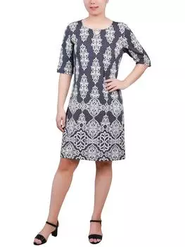 Платье-трапеция из джерси с принтом для женщин Petites NY Collection, темно-синий