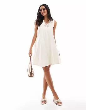 Платье-трапеция из джерси с вышивкой и завязками на спине кремового цвета Object