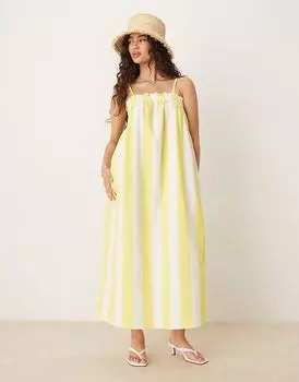 Платье-трапеция макси из поплина ASOS DESIGN в желтую полоску