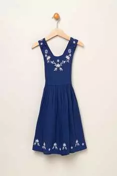 Платье-Трапеция с цветочным принтом и скрещенными бретелями Miss, синий