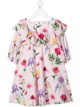 Платье-трапеция с цветочным принтом и оборками Monnalisa, розовый