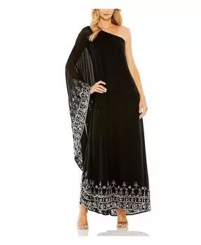 Платье-трапеция с декором на одно плечо Mac Duggal, серебряный