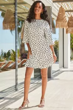 Платье трапеция с оборкой по подолу Sosandar, белый