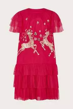 Платье-Трапеция с оленями Monsoon, красный