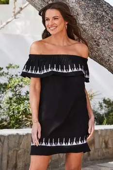 Платье трапеция с вышитыми деталями Sosandar, черный