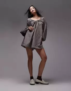 Платье-трапеция в коричневую клетку Topshop