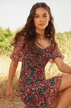 Платье Trendyol из тюля с рюшами, зеленый/зеленый