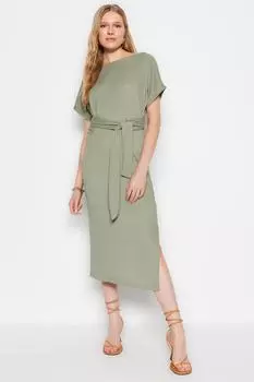 Платье Trendyol миди трикотажное, хаки