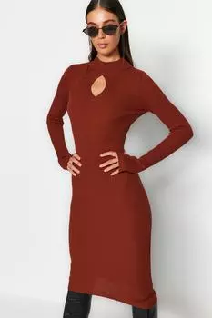 Платье Trendyol миди трикотажное, коричневый