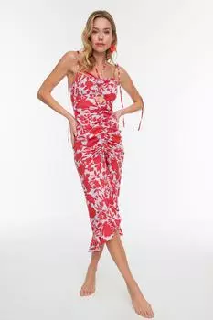 Платье Trendyol пляжное со сборками, красный/белый