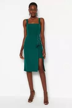 Платье Trendyol с разрезом и люверсами, зеленый