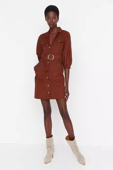 Платье Trendyol с завязками, коричневый