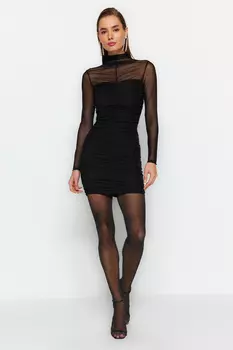 Платье Trendyol вечернее на подкладке с высоким воротником, черный