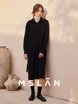 Платье трикотажное Mslan с лацканами, черный