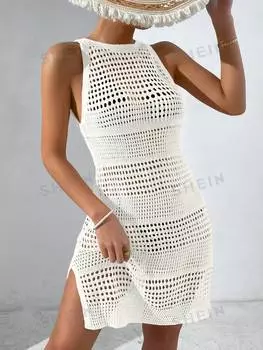 Платье трикотажное Shein Swim Vcay с разрезами, белый