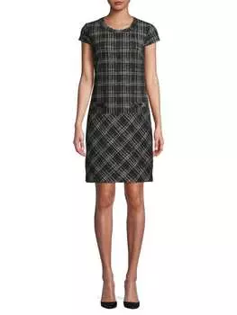 Платье Трикотажное в Клетку Karl Lagerfeld Paris с короткими рукавами, черный