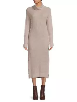 Платье Трикотажное в Рубчик Stitchdrop с высоким воротником, wheat