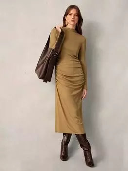 Платье-труба из присборенного джерси в рубчик Ro&Zo, коричневый