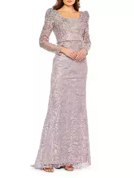 Платье-труба из тюля с вышивкой Mac Duggal, цвет mocha