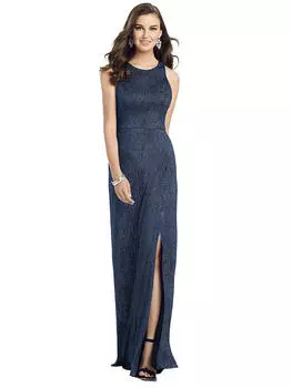 Платье-труба металлик с круглым вырезом без рукавов Dessy Collection, цвет midnight navy