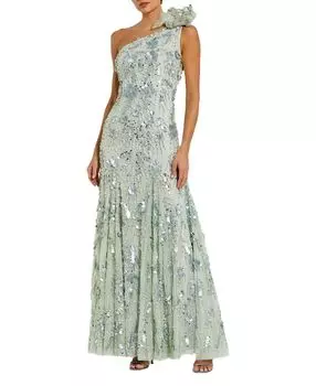 Платье-труба на одно плечо из сетки с бусинами и цветком Mac Duggal, зеленый