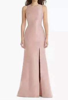 Платье-труба с открытой спиной, вырезом-драгоценностью, бантом и разрезом спереди, цвет «поджаренный сахар» Alfred Sung, цвет toasted sugar
